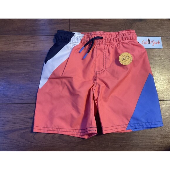 cat & jack 4t toddler nwt swim trunks boy color block lined blue peach white - Picture 1 of 4